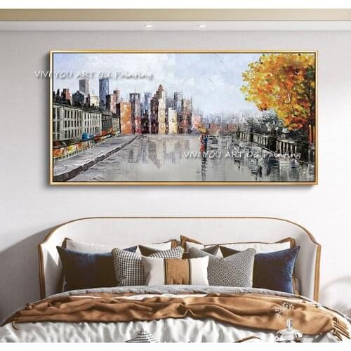 The 100%Handmade Abstract Oil Painting On Canvas Knife Painting Wall Art Office Home Decor City View Landscape Street Building
