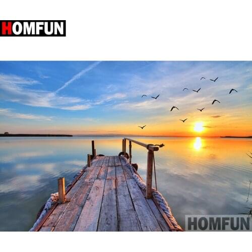 HOMFUN Full Square/Round Drill 5D DIY Diamond Painting "Bridge sunset scenery" Embroidery Cross Stitch 3D Home Decor Gift A13326