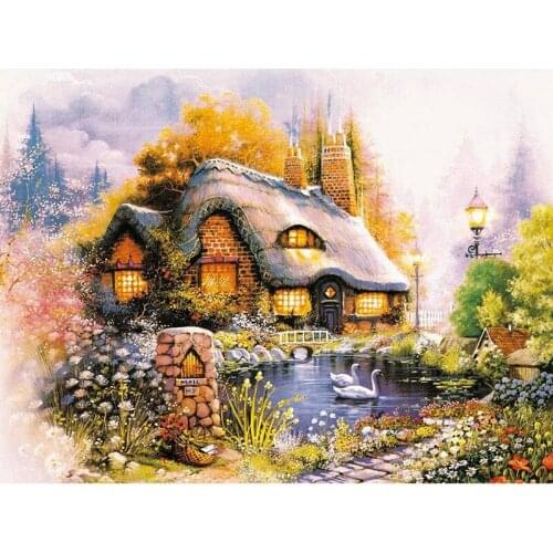SNA Full Diamond Mosaic House Landscape 5d Diy Diamond Painting Cross Stitch Full Round square Diamond Embroidery