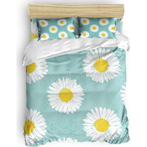 White Daisy Flower Duvet Cover Set with Pillowcase Bedroom Supplies Bed Comforters King Size Bedding Set