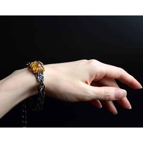Big Black Braided chain bracelet Large Irregular Lt Golden stones 20.5+3.5cm Adjustable Punk Link bangle wrist women
