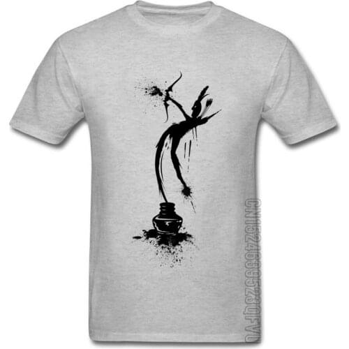 Black Ink Warrior Image T Shirts 100% Cotton Fabric Group Tops & Tees Funny Short Sleeve Men T Shirt Print Leisure Grey New Tees