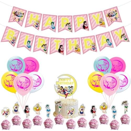 New Fantasy Beautiful Girl Theme Birthday Party Set Japanese Anime Latex Balloon Cake Topper Banner Photo Props Girls Favorite