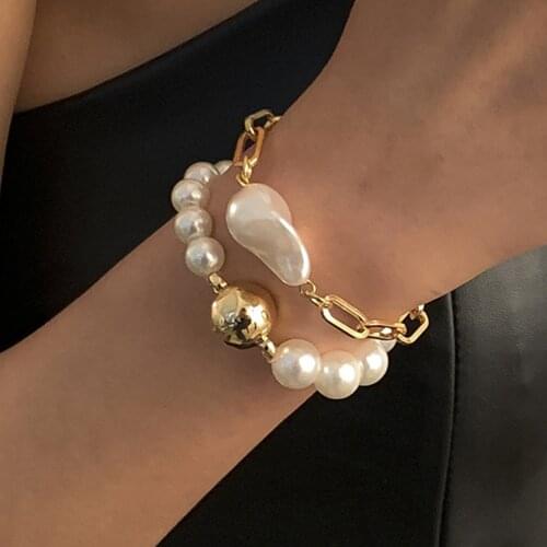 DIEZI Elegant Simple Baroque Imitation Pearl Chain Bracelet Sets For Women Multilayer Beads Chain Bracelet Bangles Jewelry Gifts