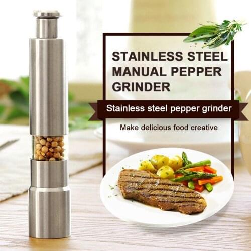 Dropship 70ml Stainless Steel Manual Pepper Mill Thumb Push Spice Grinder Kitchen Tool Acrylic Stainless Steel Pepper Grinder