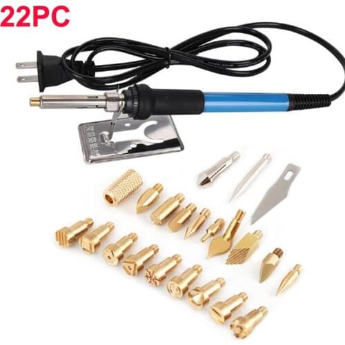 Dutoofree Electric Soldering Iron Temp Adjust Wood Embossing Burning Carving Pyrography Engrave Tool Kit Brass Solder Tips 60W