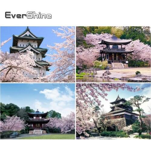 EverShine Diamond Painting 5D Landscape Full Square Diamond Embroidery Cherry Blossoms Cross Stitch Bead Picture Kits Art Gift