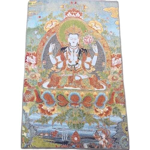 China old Tibet silk Thangka like hanging painting fengshui Tibetan Four arm Buddha