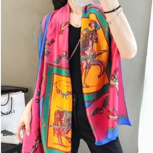 Classic Ladies Girls Luxury Spring Fall Silk Strip Travel Horse Shawl Pashmina Sunscreen Hijab Head Beach Scarf Bandana Gift