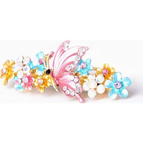 Beautiful Vivid Colorful Enamel Butterfly Barrettes Wedding Hair Accessories Rhinestone Crystal Flowers Hair Clip Hair Jewelry