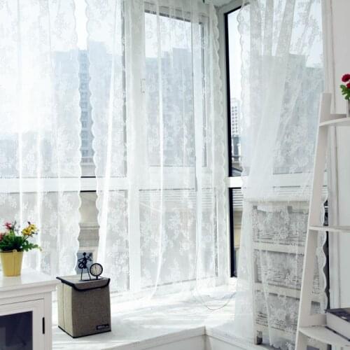 Lace Curtains Voile Tulle Curtains Insect Bed Canopy Netting Drape Panel Leaf Door Window Sheer Curtain for Living Room