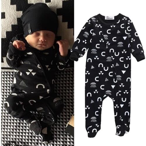 Infant Newborn Baby Boy Girl Clothes Rompers Longsleeve Cotton Bodysuits Baby Rompers Nightwear Pajamas Sleepwear Size 0-18M