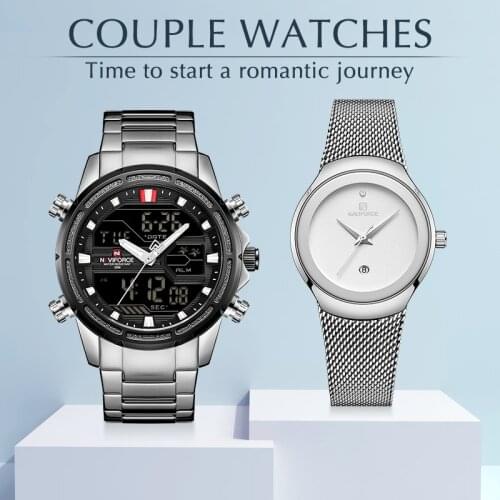 Lover Watch NAVIFORCE Top Luxury Brand Stainless Steel Waterproof Watch for Men and Women Fashion Casual Wristwatch Set for Sale