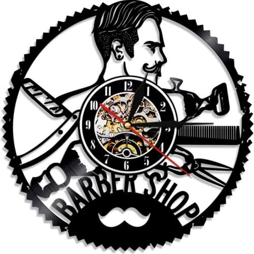 Barber Shop Wall Sign Personalized Wall Clock Hairdresser Vinyl Record Wall Clock Hair Salon Studio Custom Name Hanging Watches