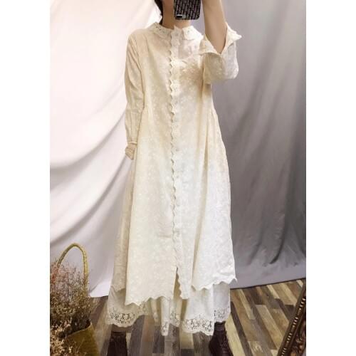 Autumn New 2021 Artistic Retro Lace Collar Embroidery Dress Loose Casual Womens Dress 9243