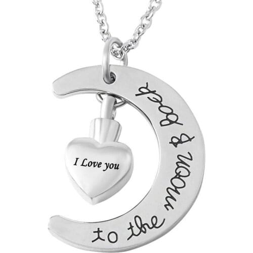 Charm Jewelry "I Love You to the Moon and Back" Urn Ashes Necklace Keepsake Memorial Pendant for Mom Dad