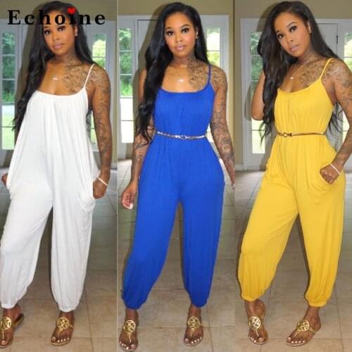 Sexy Spaghetti Straps Jumpsuits Women Loose Casual Onesies Sleeveless Pockets Ladies Long Pants Minimalist Chic Rompers Outwear