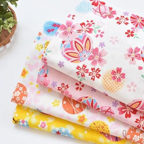 Half Meter Slub Cotton Fabric Soft Breeze Dragon Fish Flower Print Handmade DIY Bag Garment Dress Cloth 100% Cotton