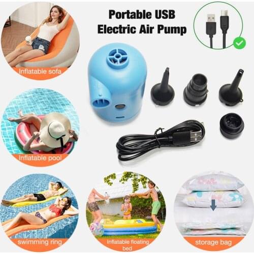 Portable USB Electric Air Pump with 3 Nozzles Micro Inflator for Swimming Pool Air Mattress, Inflatable Boat Inflatable Bed #W