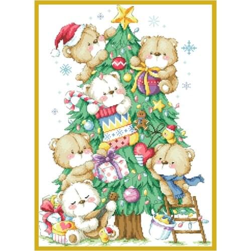 Celebrate Christmas Cross Stitch Kits Patterns Bears Printed Fabric Embroidery Sets 11CT 14CT Needlework Everything For Handmade