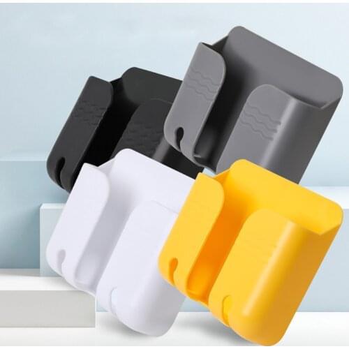 Sticky Wall Mounted Mobile Phone Charging Bracket with Hooks Self-Adhesive Bedside Remote Control Organizer Storage Box Rack