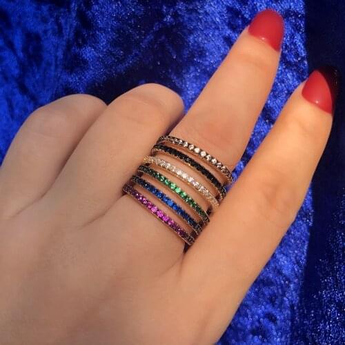 Luxury Full pave Cubic Zircon Thin Slim Ring For Women Multicolor sparking cz boho Stacks Stackable Statement party Finger Rings