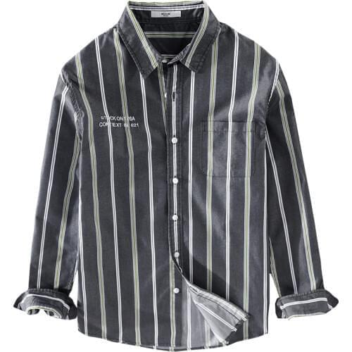 Spring Autumn Mens Casual Stripe Fresh Cotton Shirt Outdoor Sport Climbing Labor Cargo Work Versatile Cool Students Tops Coat