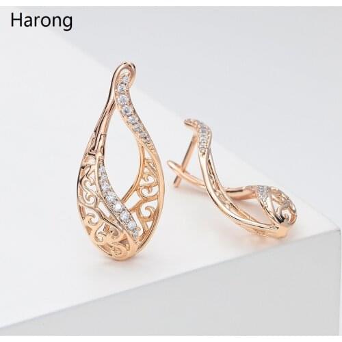 Fashionable Aesthetic Copper Drop-shaped Stud Earrings Geometric Inlaid Rhinestone Sparkling Gold Ear Clip Gift For Woman Girl