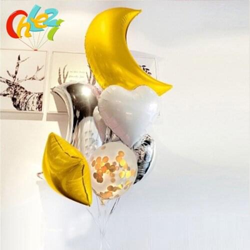 9pcs Large Gold silver Rose Moon Foil balloon Transparent Confetti ballons birthday party wedding decor heart star Helium Globos