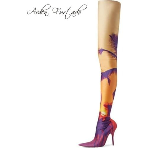 Arden Furtado 2018 spring autumn print high heels 10cm over the knee boots stilettos high heels fashion thigh womens boots 43