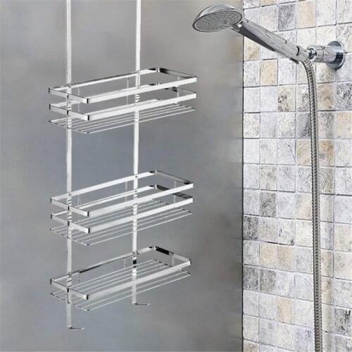 Installation-free Three-layer Hanging Stainless Steel Bathroom Shelf Shower Hanging Basket Shampoo Holder WC Accessories HWC