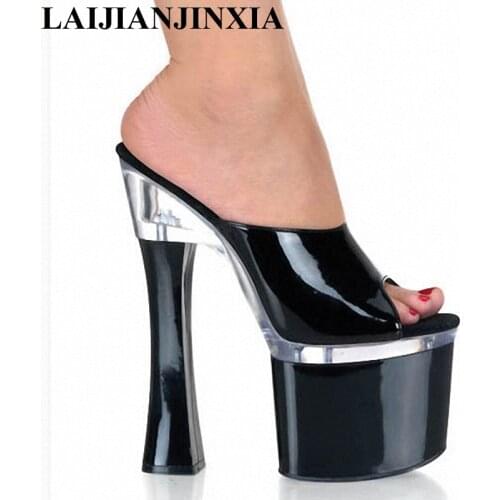 LAIJIANJINXIA Fashion Banquet Wedding Shoes Princess 18cm Ultra High Heels Platform Female Slippers 7 Inch Spool Heels Sandals