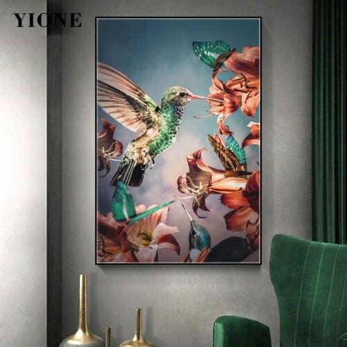 Vintage Bird Butterfly Flower Canvas Picture Prints Modern Abstract Painting Animal Poster for Living Room Aisle Wall Art Decor