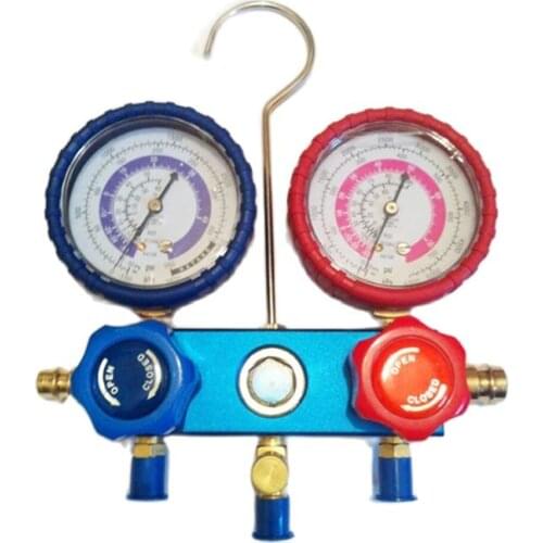R410 High-Grade Aluminum Double Watch Valve Plus Fluoride Table Refrigeration Pre Manifold Gauge Set A/C Air
