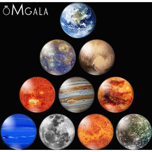 10PCS/SET Full Moon Earth Solar System Planet 12/16/18/20/25/30mm Glass Cabochon Blanks Universe Galaxy Jewelry Making Findings