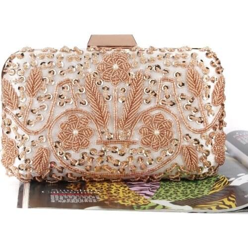 Pure Handmade Sequin Beaded Crossbody Bag For Women Evening Bags Clutches Shoulder Messenger Chain Gold Silver Color Clutch Bag
