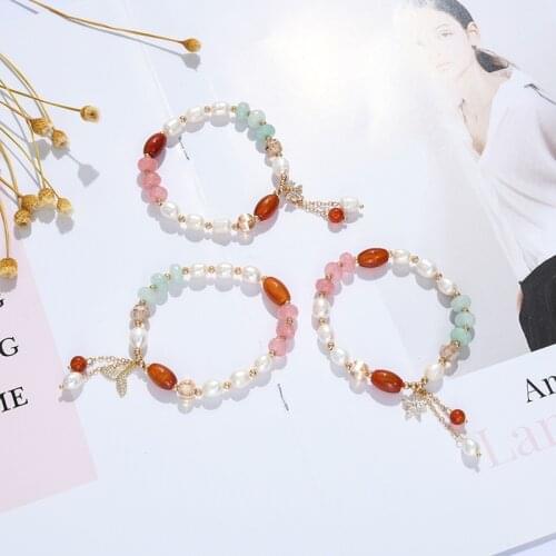 2021 new simple Japanese and Korean style sweet romantic pearl rhinestone bracelet for women fashion gift cuff bracelet