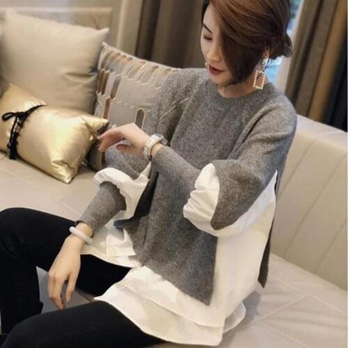 Oversize Korean Knitted Womens Sweater 2021 Spring Patchwork Ruffle Lantern Sleeve Female Pullover Plus Size 4XL Warm Sweaters