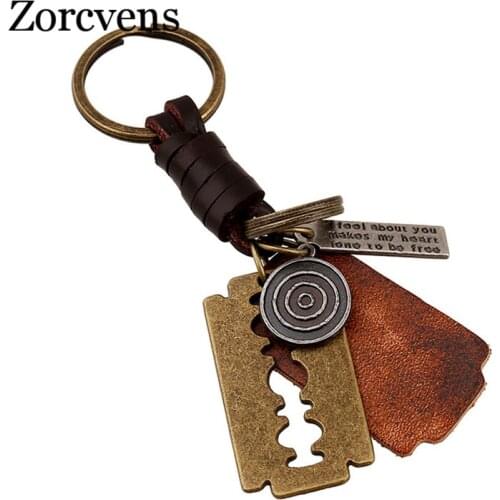 ZORCVENS 2020 Vintage Genuine Leather Key Chain Pendants Handmade Keychain for Man Gift Jewelry Wholesale