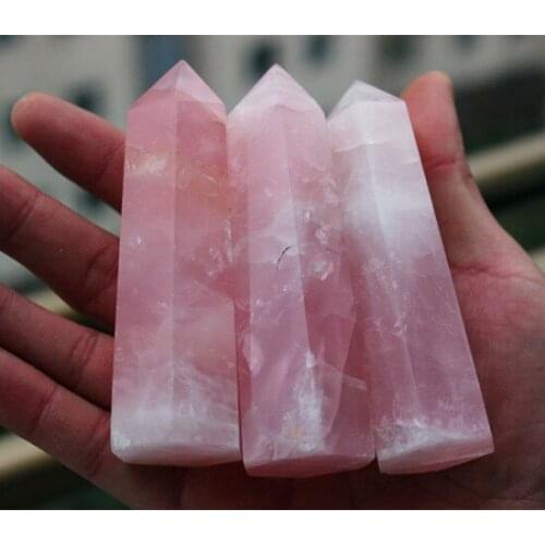 1pcs70-90MM 100% Natural Rock pink ROSE Quartz Crystal Point Healing Free shipping