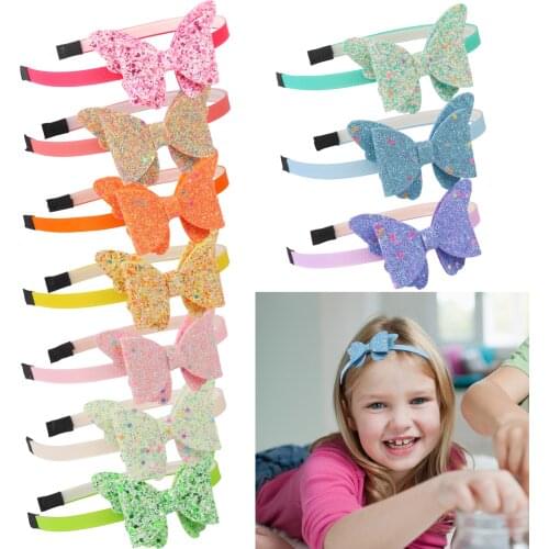 1 Pc Candy Colors Toddler Headbands Butterfly Headband for Girls 3.5inch Glitter Bows Kids Hair Bands Wing Rainbow Hair Hoop