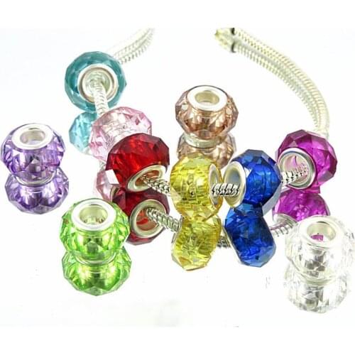 20pcs Silver Color Bead Cut Faceted Glass Beads Fit Pandora Bracelet Bangle Earring Beads Chain Necklace for DIY Jewelry Making