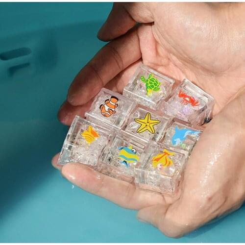 8PCS LED Ice Cubes Glowing Party Ball Kids Bathing Water Luminous Ice Cubes Shape Cute Animal Print Colorful Flash Light Toys