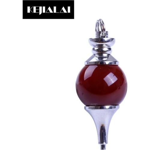 9 Colors Dowsing Pendulum Necklace Pendants Gem Natural Stone Ball Shape Pendant Healing Chakra Pendulum Silver Color Present