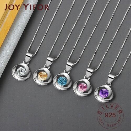 925 Sterling Silver Necklace Ladies Elegant Chain Necklace Fashion Round Zircon Sterling Silver Jewelry Round Necklace