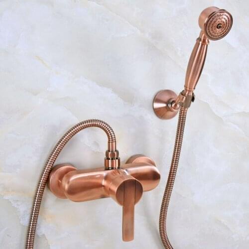 Antique Red Copper Brass Single Lever Wall Mounted Bathroom Hand Held Shower Head Faucet Set Mixer Tap ana290