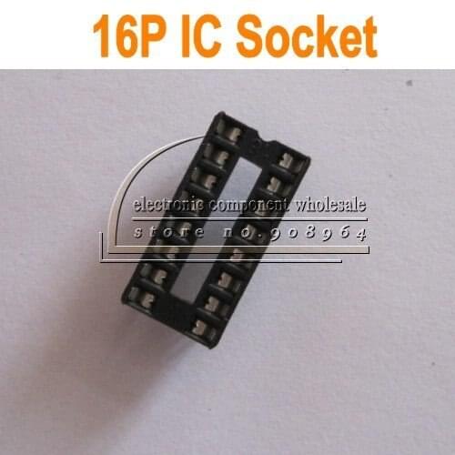 Free Shipping 100pcs/lot IC Socket 16P 16 PIN 2.54mm DIP IC Sockets Adaptor Solder Type