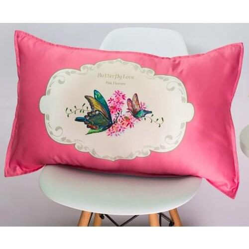 Free shipping 2 pcs butterfly print Artificial Silk Pillowcase Soft Comfortable Satin Pillowcase Bedding Queen King Pillow