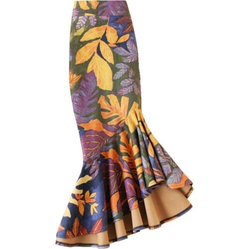 Free Shipping 2020 Long Mid-calf Skirt Women Plus Size S-4XL Mermaid Style Stretch Ladies High Waist Suede Skirt Leaves Skirt