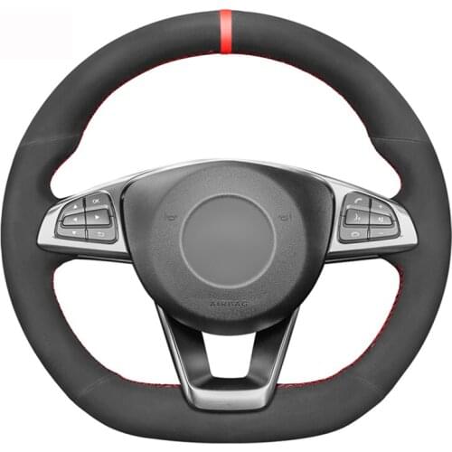 Black Suede Red Marker Car Steering Wheel Cover for Mercedes Benz C200 C250 C300 B250 B260 A200 A250 Sport CLA220 CLS400 E200d